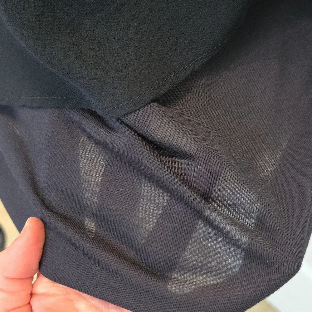 HAUTE HIPPIE DRAMATIC ASYMMETRICAL FLOWY CHIFFON OVERLAY SCARF TOP MIDNIGHT BLUE - Picture 9 of 9